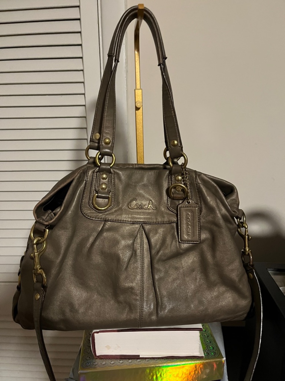 Coach Ashley Leather Satchel Leather Shoulder Bag with Brass Hardware